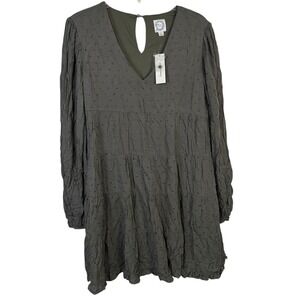Blue Rain‎ Francesca's Women Dress S Olive Green Peasant Gypsy Swiss Dots Lined